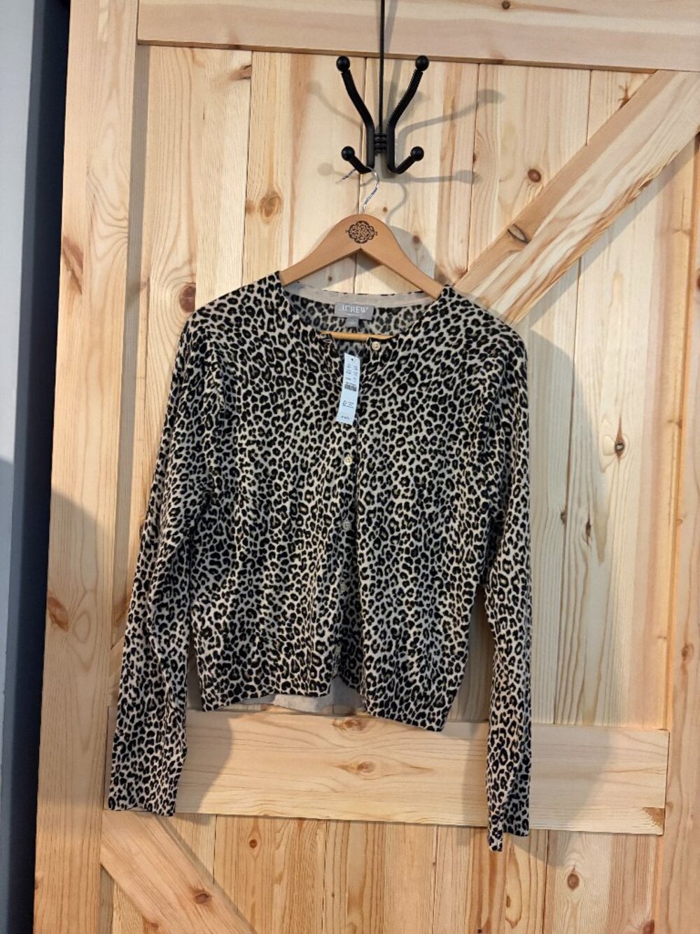 J.Crew Cashmere Leopard Cardigan Size L NWT Fair Trade $148